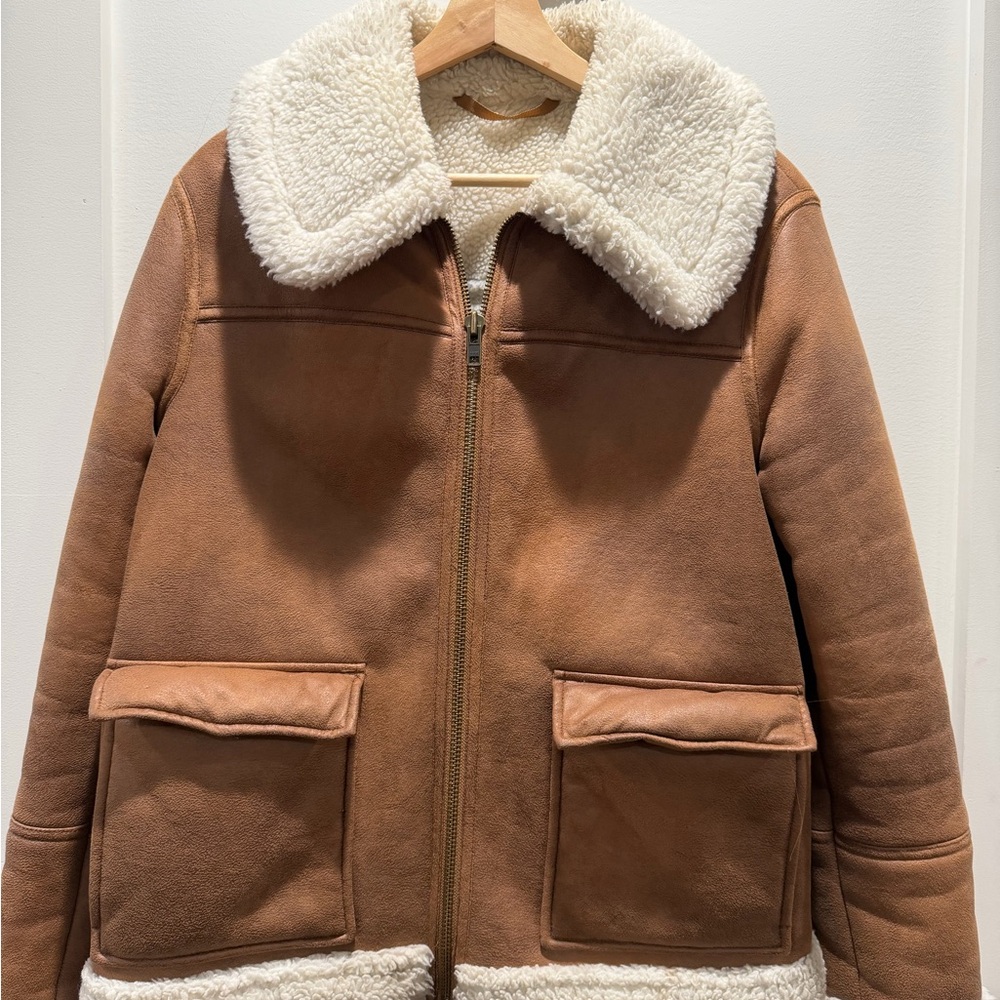 Boden Brown Shearling Collar Bomber Jacket - Picture 3 of 8